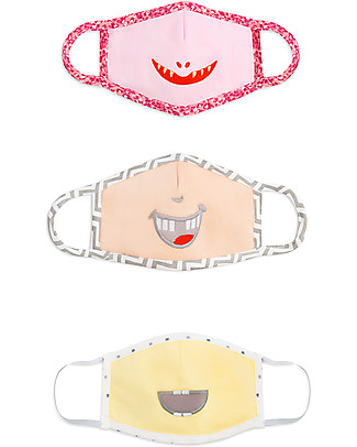 Tikiri Pack of 3 Child's Reusable Masks - Girl - 3 Layers - 95% Filter - 100% Cotton - Oeko-Tex Certified Face Mask for Personal Protection