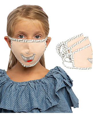 Tikiri Pack of 3 Child's Reusable Masks - Smiley Teeth - 3 Layers - 95% Filter - 100% Cotton - Oeko-Tex Certified Face Mask for Personal Protection