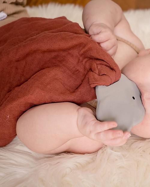 Tikiri Safari Doudou Comforter - Elephant - Red Barn Muslin - Natural Rubber Teether Doudou & Comforters