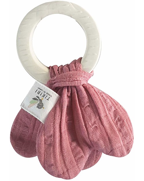 Tikiri Safari Teething Ring - Dusty Pink - Natural Rubber and Organic Cotton Teethers