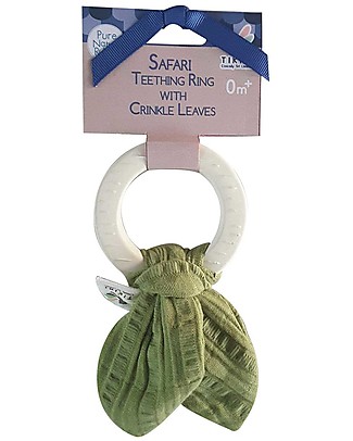 Tikiri Safari Teething Ring, Green - Natural Rubber and Organic Cotton Teethers