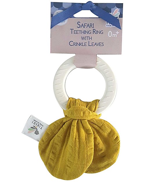Tikiri Safari Teething Ring, Yellow - Natural Rubber and Organic Cotton Teethers
