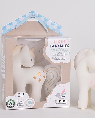 Tikiri Shining Stars Unicorn - Natural Rubber and Organic Cotton Rattles