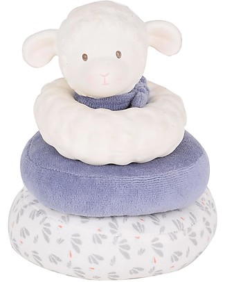 Tikiri Stacker Squeaker Lamb Lucas, Blue - Natural Rubber and Organic Cotton Puppets