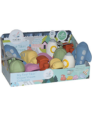 Tikiri Vroom Vroom Friends Natural Rubber Teether  Rattle & Bath toy  in CDU - 12 Pcs Rattles