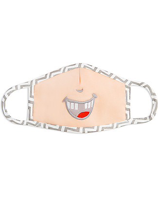 Tikiri Washable Mask for Kids - Smiling Teeth - 3 Layers - Filtering over 95% - 100% Oeko-Tex certified cotton Face Mask for Personal Protection
