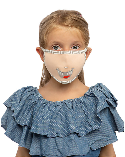 Tikiri Washable Mask for Kids - Smiling Teeth - 3 Layers - Filtering over 95% - 100% Oeko-Tex certified cotton Face Mask for Personal Protection