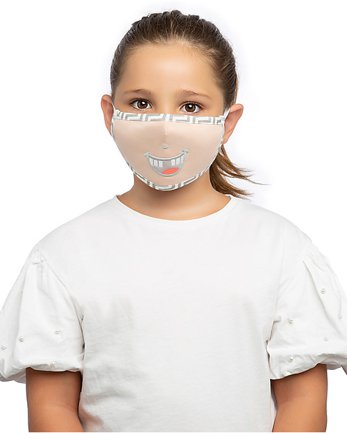 Tikiri Washable Mask for Kids - Smiling Teeth - 3 Layers - Filtering over 95% - 100% Oeko-Tex certified cotton Face Mask for Personal Protection
