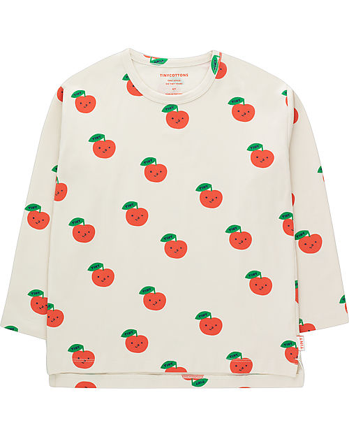 Tiny Cottons Apple Long Sleeve Sweater - Sandstone and Deep Red - Pima Cotton Long Sleeves Tops