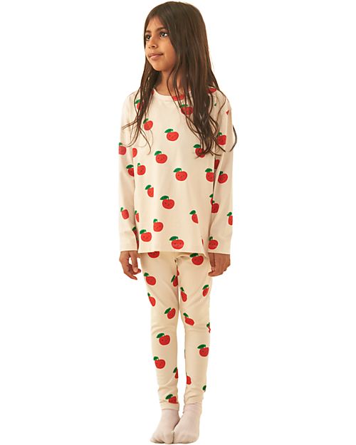 Tiny Cottons Apple Long Sleeve Sweater - Sandstone and Deep Red - Pima Cotton Long Sleeves Tops