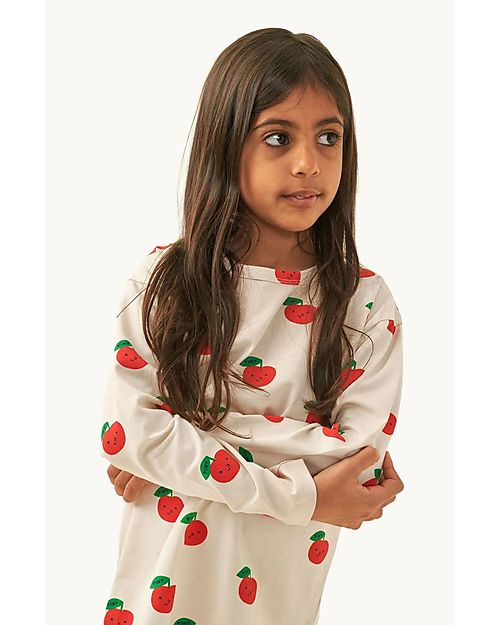 Tiny Cottons Apple Long Sleeve Sweater - Sandstone and Deep Red - Pima Cotton Long Sleeves Tops