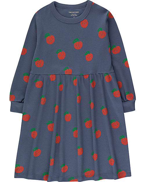 Tiny Cottons Apples Long-sleeved Dress - Light Navy/Deep Red Dresses_