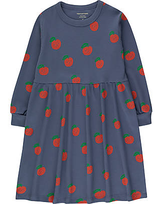 Tiny Cottons Apples Long-sleeved Dress - Light Navy/Deep Red Dresses_