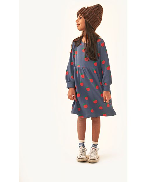 Tiny Cottons Apples Long-sleeved Dress - Light Navy/Deep Red Dresses_