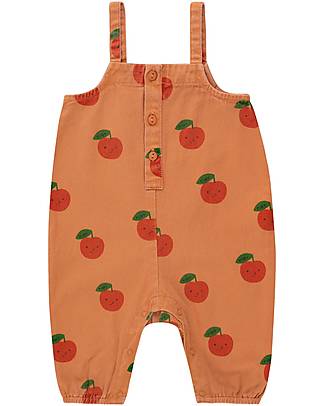 Tiny Cottons Baby Dungaree - Apples - Light Brown/Deep Red - 100% Cotton Dungarees