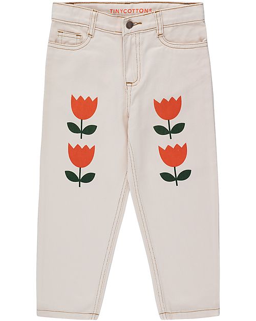 Tiny Cottons Baggy Jeans - Flowers - Nude - 100% Cotton Jeans