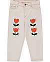 Tiny Cottons Baggy Jeans - Flowers - Nude - 100% Cotton Jeans