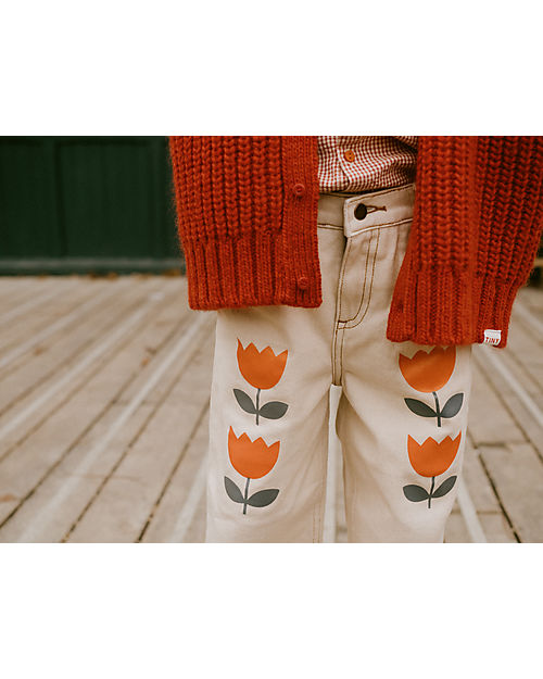Tiny Cottons Baggy Jeans - Flowers - Nude - 100% Cotton Jeans
