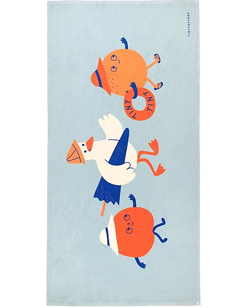 Tiny Cottons Beach Friends Towel - Cadet Blue / Orange - Cotton Towels And Flannels