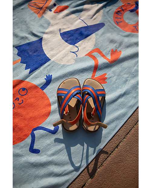 Tiny Cottons Beach Friends Towel - Cadet Blue / Orange - Cotton Towels And Flannels