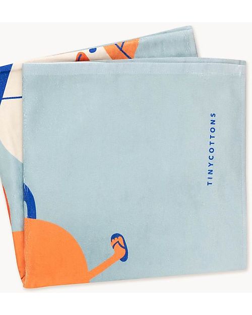 Tiny Cottons Beach Friends Towel - Cadet Blue / Orange - Cotton Towels And Flannels