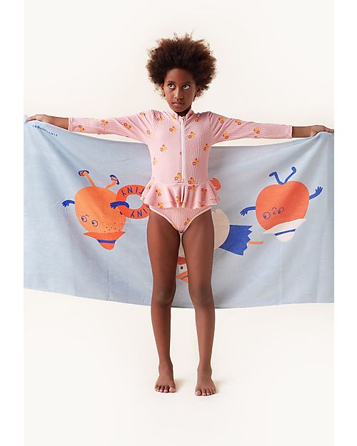 Tiny Cottons Beach Friends Towel - Cadet Blue / Orange - Cotton Towels And Flannels