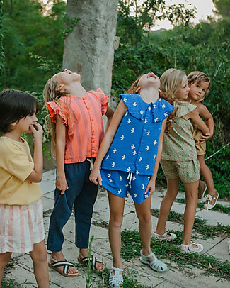 Tiny Cottons Birds Blouse with Collar - Ultramarine - 100% Cotton Bluse
