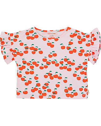 Tiny Cottons Cherries Frills Tee Shirt - Light Pink Summer Red - Pima Cotton T-shirts