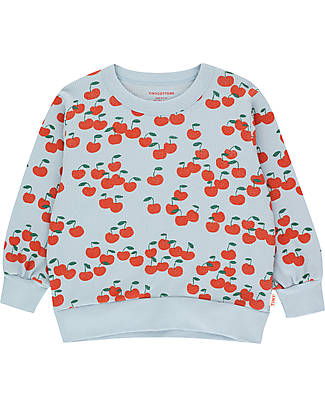 Tiny Cottons Cherries Sweatshirt - Washed Blue - Summer Red - Pima Cotton Sweatshirts