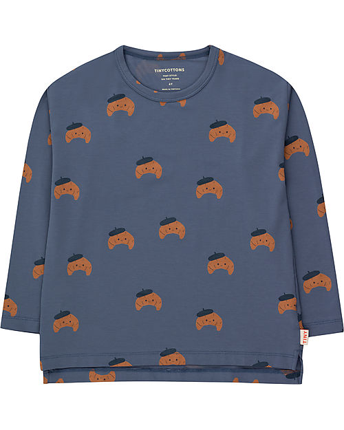 Tiny Cottons Croissant Long Sleeves Sweater - Light Navy and Light Brown - Pima Cotton Long Sleeves Tops
