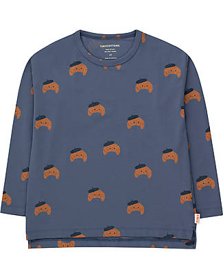 Tiny Cottons Croissant Long Sleeves Sweater - Light Navy and Light Brown - Pima Cotton Long Sleeves Tops