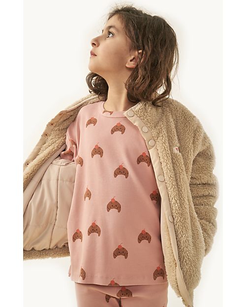 Tiny Cottons Croissants Long-sleeved T-shirt -  Powder Pink/Light Brown Long Sleeves Tops