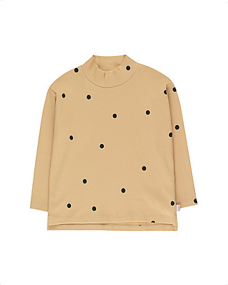 Tiny Cottons Dots Mockneck Tee - Cappuccino/Dark Green - Pima Cotton Long Sleeves Tops