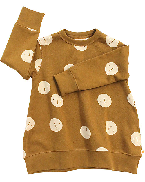 Tiny Cottons Faces Fleece Oversized Sweatshirt, Brown/Off White - 100% Pima Cotton Jumpers