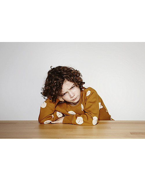 Tiny Cottons Faces Fleece Oversized Sweatshirt, Brown/Off White - 100% Pima Cotton Jumpers