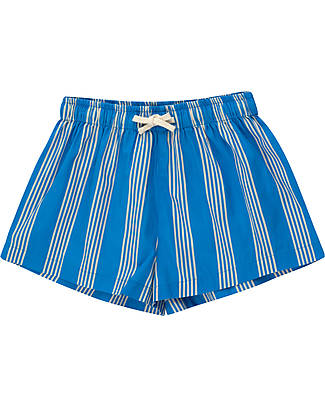 Tiny Cottons Fine Long Short - Lapis Blue Light Cream - Cotton Shorts