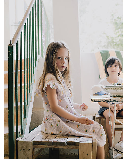 Tiny Cottons Flowers Dress with Collar - Pastel Lilac - 100% Cotton Dresses_