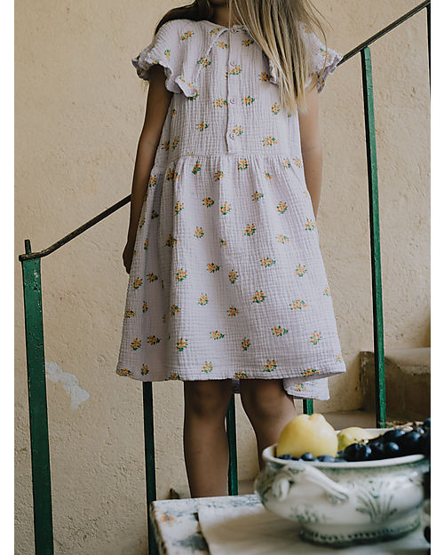 Tiny Cottons Flowers Dress with Collar - Pastel Lilac - 100% Cotton Dresses_