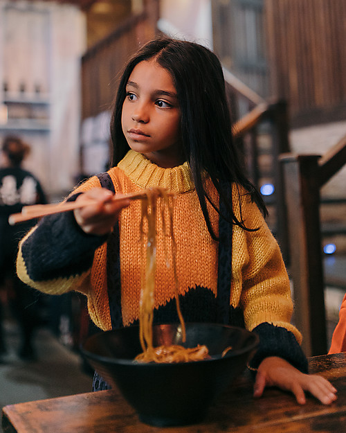 Tiny Cottons Fuji Color Block Sweater - Yellow/Navy Jumpers