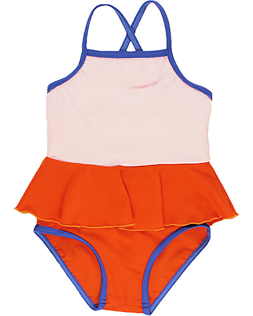 Tiny Cottons Girl's Swimsuit with Frills Hearts - Red girl