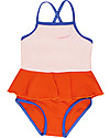 Tiny Cottons Girl's Frill Swimsuit, Colour Blocks Red/Pink Swimsuits