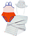 Tiny Cottons Girl's Frill Swimsuit, Colour Blocks Red/Pink Swimsuits