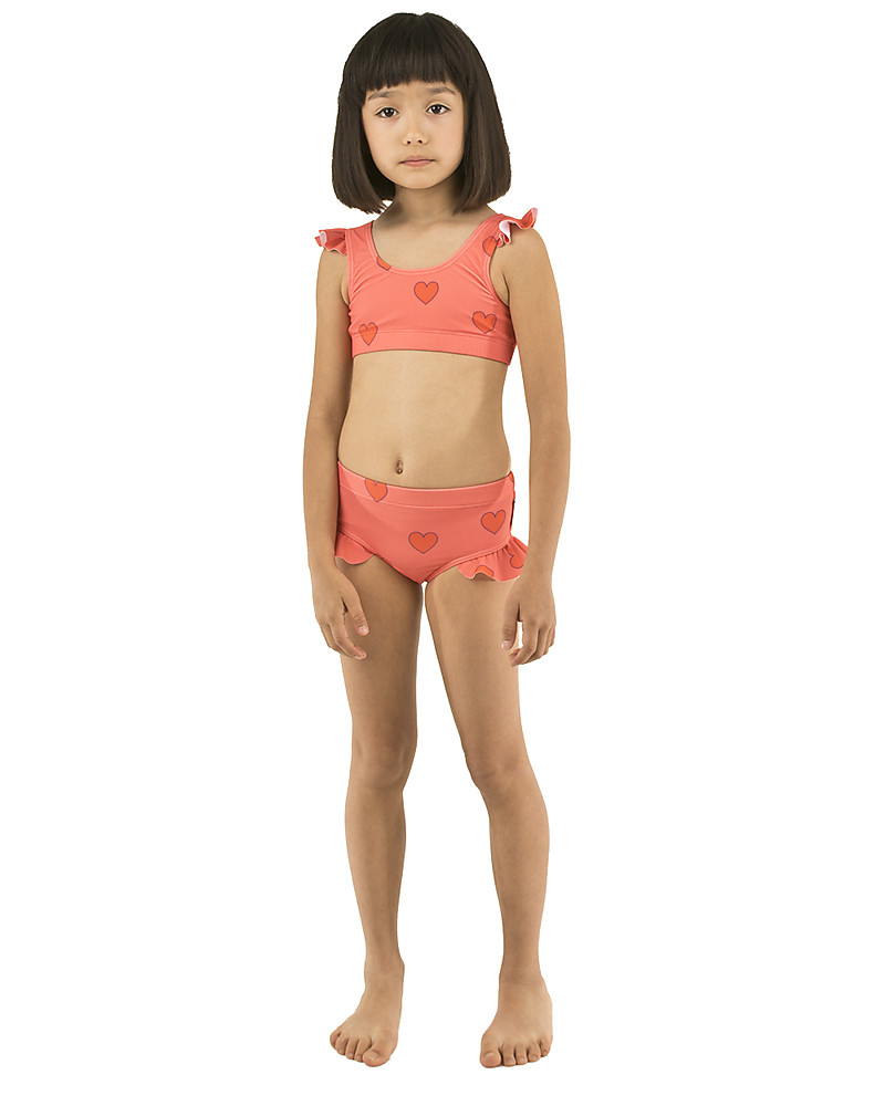Tiny Cottons Girl's Swimsuit with Frills Hearts - Red girl