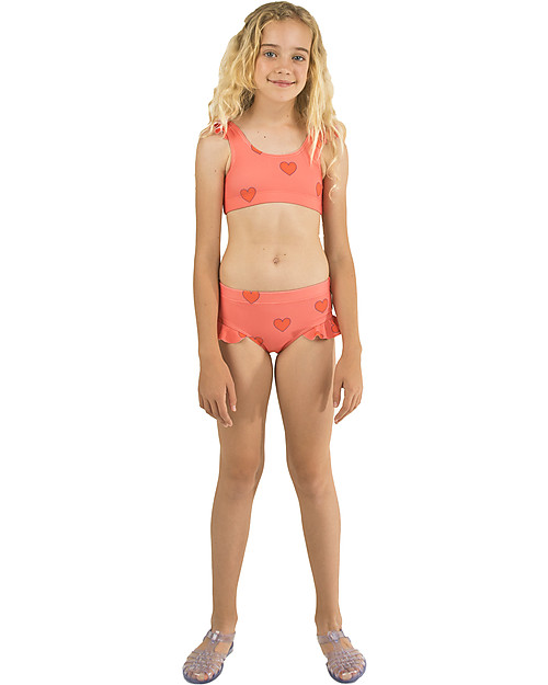 Tiny Cottons Girl's Swim Set with Frills Hearts - Red Bikinis And Tankinis