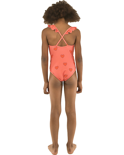 Tiny Cottons Girl's Swimsuit with Frills Hearts - Red Swimsuits