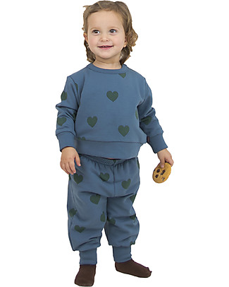 Tiny Cottons Hearts Sweatpants - Sea Blue/Dark Green - Pima Cotton Trousers