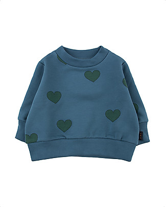 Tiny Cottons Hearts Sweatshirt - Sea Blue/Dark Green - Pima Cotton Sweatshirts