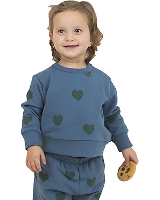 Tiny Cottons Hearts Sweatshirt - Sea Blue/Dark Green - Pima Cotton Sweatshirts
