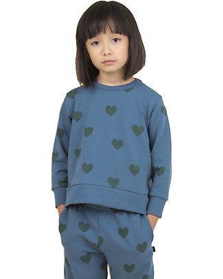 Tiny Cottons Hearts Sweatshirt - Sea Blue/Dark Green - Pima Cotton Sweatshirts