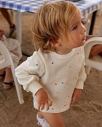 Tiny Cottons Ice Cream Waffle Baby Sweatshirt - Offwhite/Dots - Elasticated Pima Cotton Sweatshirts